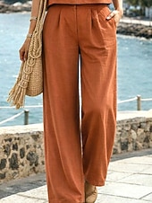 preiswerte Wesentliche Faux Co-ord Sets-Damen Hosen-Sets Kunstbaumwollleinen Ärmellos Rundhalsausschnitt Einfach Elegant Mode Streetwear Lässig Täglich Outdoor Blau Schwarz Orange Sommer Lässiger Schnitt