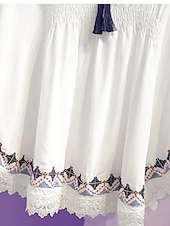 abordables Tops bohèmes-Femmes Chemisier Dentelle Broderie Couleur Unie Bohème Vacances Occasionnel Manche 3/4 Col ras du cou Hauts Réguliers Quotidien Bleu Blanche Été Printemps Automne