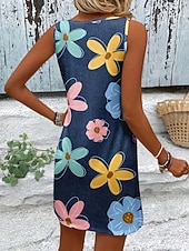 abordables Vestidos florales-Mujer Mini vestido Vestido de verano Vestido de una línea Vacaciones Casual Boho Playa Fiesta Boda Delgado Floral Graphic Sin Mangas Escote en U Azul Piscina Celeste Claro Verano Primavera