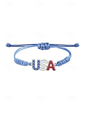 cheap Accessories-Unisex Alloy &amp; Polyester Adjustable USA Flag Bracelet, Multi-Color Patriotic Charm Rope Bracelet for America 250th Anniversary, Independence Day, Casual Wear, Travel and Vacation Styling