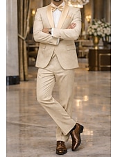 preiswerte Hochzeitsanzüge-Zweiteiliger Herren-Smoking aus champagnerfarbenem Jacquard-Stoff, schmal geschnitten – ideal für Hochzeiten, Abschlussbälle und Dinnerpartys. Der Anzug besteht aus einem einreihigen Blazer mit Schalkragen und passender Hose. Erhältlich in Burgunderrot, G