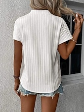 economico T-shirt semplice-Per donna Maglietta A strisce Semplice Moda Elegante Classico Manica Corta Scollo a V Top Regolari Quotidiano Uscire Weekend Blu Verde salvia Bianco Rosa Verde Estate Primavera
