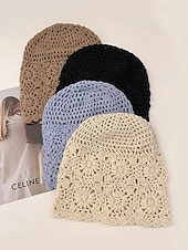 Недорогие Женские шляпы-Женская вязаная шапка-бини в стиле бохо с цветочным принтом, из хлопковой смеси, разных цветов, для повседневной носки, путешествий, отдыха и пляжного курорта.