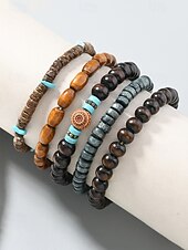 olcso Nyaralási kiegészítők-Férfi bohém, egymásra rakható fagyöngyös karkötő szett, többrétegű törzsi etikai csuklópánt türkiz díszítéssel, kézzel készített tengerparti nyaraláshoz és mindennapi használatra szánt ékszer férfiaknak