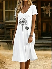 cheap Print Floral Dresses-Women's Knee Length Dress Casual Dress Floral Dress Summer Dress Elegant Fashion Modern Outdoor Vacation Going out Regular Fit Floral Short Sleeve V Neck Blue White Yellow Grey Summer Spring