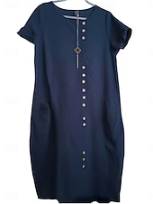 voordelige Jurken-Dames Halflange jurk Jurken met linnenlook Hemdjurk Zomerjurk Casual Dagelijks Normale pasvorm Effen Korte mouw Strakke ronde hals Marine Zwart Wit Leger Groen Zomer Lente Herfst