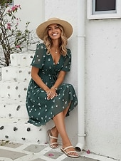 economico Abiti Floreali Stampati-Per donna Abito Midi Abito Boho Vestito in Chiffon Abito Floreale Moda Moderno Vacanza Ferie Vestibilità regolare Fiore Manica Corta Scollo a V Blu Verde chiaro Rosso Blu marino Estate