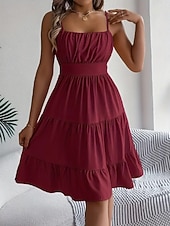 cheap Plain Dress-Women's Knee Length Dress Sundress Casual Dress Slip Dress Elegant Fashion Modern Outdoor Vacation Going out Regular Fit Plain Sleeveless Straps Black Yellow Pink Purple Summer Spring