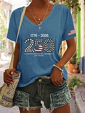  Amerikai függetlenség napja Női Póló Nyomtatott Grafika Zászló Szüret Stílusos Klasszikus Rövid ujjú V-alakú Normál felsők Napi Medence Fekete Fehér Nyár Tavasz