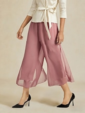  Жен. Широкие Брюки прямого кроя Элегантный стиль До щиколотки Нормальная Эластичный пояс Эластичная Повседневные Коктейльная вечеринка Пыльная роза Лето Весна Осень