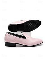 tanie Loafery-Męskie jasnoróżowe mokasyny z wytłoczonym wzorem krokodyla, minimalistyczny, wsuwany design, wyrafinowany, elegancki styl, idealne na wesela i formalne wyjścia