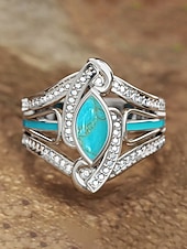 billiga Semestertillbehör-Bohemisk turkos ring för kvinnor – legering, flera storlekar, perfekt för vardagskläder och strandsemesterstil