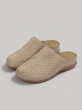 cheap Women's Clogs &amp; Mules-Women's Beige Slip-On Perforated Loafers – Comfortable Summer Shoes for Casual, Travel and Everyday Wear