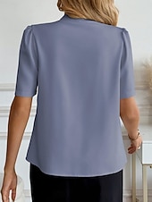 abordables Blusas Elegantes-Mujer Camisa Camisa con botones Camisa casual Botones Plano Elegante Clásico Moderno Manga Corta Escote en Pico Tops regulares Diario Festivos Noche Azul Piscina Negro Blanco Vino Albaricoque Verano