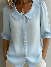 preiswerte Einfache Blusen-Damen Hemd Vintage Stilvoll V Ausschnitt Schulterfrei Lange Oberteile Täglich Arbeit Ferien Blau Schwarz Weiß Gelb Rote Sommer Frühling