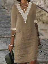 economico Abiti casual bianchi-Per donna Abito al ginocchio Abito Bianco Elegante Moda Moderno All'aperto Vacanza Uscire Vestibilità regolare Semplice Senza Maniche Scollo a V Blu Nero Bianco Giallo Estate Primavera