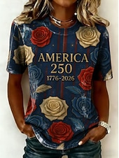 billige Uavhengighetsdag Topp-Amerikansk uavhengighetsdag Dame T skjorte Trykt mønster Grafisk Bokstaver Amerikansk flagg Årgang Stilfull Klassisk Kortermet Crew-hals Vanlige topper Daglig Hvit Rød Navyblå Rød / Blå Sommer Vår