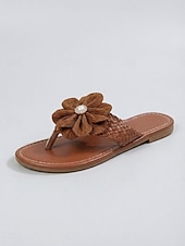 abordables Sandalias deslizantes-Chanclas blancas elegantes con estampado floral para mujer: cómodas sandalias de tiras trenzadas con detalles florales en 3D para viajes en crucero de lujo y fiestas en yate. &amp;lunas de miel en islas