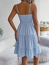 cheap Plain Dress-Women's Knee Length Dress Sundress Casual Dress Slip Dress Elegant Fashion Modern Outdoor Vacation Going out Regular Fit Plain Sleeveless Straps Black Yellow Pink Purple Summer Spring