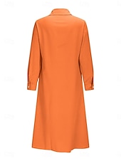 tanie Podstawowe sztuczne sukienki-Damskie Sukienka midi Sukienka koszulowa Codzienne sukienki Sukienka A line Sukienka z imitacji lnu Moda Podstawowy Nowoczesny Codzienny Urlop Wyjściowe Regularny Równina Długi rękaw Kołnierzyk