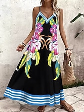 economico Abiti floreali-Per donna Abito maxi Vestito Estivo Abito a trapezio Abito Sottoveste Vacanza Casual Spiaggia Uscire Vestibilità comoda Floreale Grafico Senza Maniche Scollo a V Viola Estate Primavera