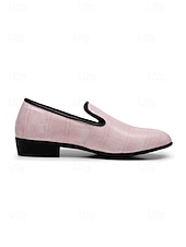 tanie Loafery-Męskie jasnoróżowe mokasyny z wytłoczonym wzorem krokodyla, minimalistyczny, wsuwany design, wyrafinowany, elegancki styl, idealne na wesela i formalne wyjścia