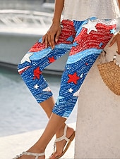  Női Pamutszövet nadrág Leggingek Szabadság Divat Utcai sikk Capris Magas derékPantsAmerikai függetlenség napja Grafika Amerikai zászló Nyomtatott Mokaszinok Mekano Kényelmes Nyúlós Napi Szabadtéri
