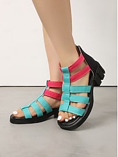 cheap Gladiator Sandals-Women's Boho Music Festival Platform Sandals - Colorful Multi-Strap Chunky Gladiator Shoes for Coachella, Summer Concerts &amp; Outdoor Rave Outfits