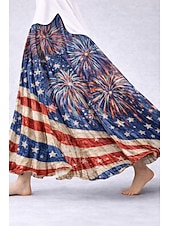 tanie Spodnie Dnia Niepodległości-Damskie Spódnica wakacyjna Elegancja Moda Codzienny Maxi Wysoka talia Spódnice Graficzny Kieszeń Nadruk Średnio elastyczny Codzienny Urlop Niebieski Czerwony Lato