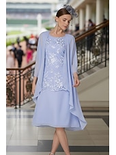 זול ערכות שמלות של אמא-שני חלקים מעטפת עמוד באורך הקרסול שמלת אורח לחתונה שמלה לאם הכלה  ללא שרוולים עם תכשיטים אלגנטית אורחת חתונה מסיבת החתונה שיפון תחרה שמלות ז'קט עם אפליקציות