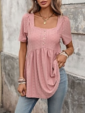economico Bluse Eleganti-Per donna Camicia Camicia traforata Top traforato Blusa Bottoni Semplice Vintage Elegante Classico Manica Corta Collo quadrato Top Regolari Casuale Quotidiano Spiaggia Nero Bianco Rosa Azzurro cielo