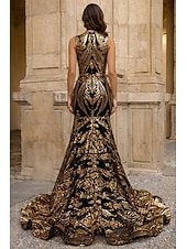 abordables Vestidos de Noche Sirena-Corte Trompeta Sirena Cola barrida Trajes de gala Vestidos de noche Corte Cenicienta Vestimenta formal Elegante Sin Mangas Escote de ilusión Carnaval Formal afroamericano Lentejuelas con Lentejuela