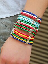economico Accessori-Bracciale da uomo intrecciato in similpelle, disponibile in diversi colori, ispirato alla bandiera americana, ideale per partite di calcio, tifosi, tifosi di football, per lo spirito di squadra e per un look casual da giorno di partita.