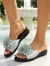 ieftine Sandale tip slide-Sandale galbene plate pentru femei – sandale cu imprimeu floral pentru ieșiri casual, petreceri în grădină și vacanțe de vară