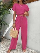 preiswerte Blusenanzüge für Damen-Damen Hosen-Sets Bolero Kurzarm Rundhals Einfach Kordelzug Mode Streetwear Lässig Täglich Outdoor Schwarz Weiß Hellgrün Sommer Normale Passform