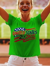 cheap World Soccer Match-World Soccer Match 2026 Women's T Shirt Print Graphic Letter Stylish Classic Casual Short Sleeve Crew Neck Long Tops Daily Blue White Green Summer Spring