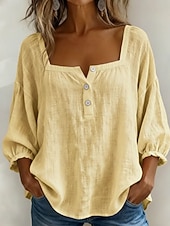 economico T-shirt semplice-Per donna Blusa Tinta unica Quotidiano Elegante Essenziale Manica 3/4 Collo quadrato Top Regolari Quotidiano Blu Giallo Rosa Estate Primavera