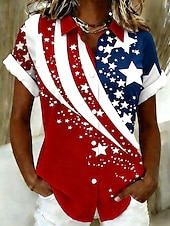 tanie Dzień Niepodległości Top-Koszula damska na Dzień Niepodległości Ameryki krótki rękaw graficzna flaga vintage stylowa casual kołnierzyk zwykła góra codzienna biała czerwona lato wiosna