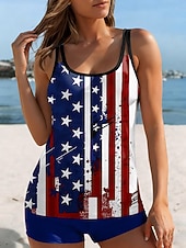  Badeanzüge für Damen zum amerikanischen Unabhängigkeitstag: Tankini, zweiteilig, rückenfrei, mit Grafikprint, U-Ausschnitt, ärmellos