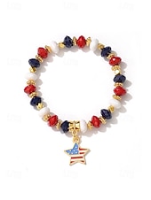 cheap Accessories-Women's Alloy &amp; Acrylic Patriotic Charm Bracelet, Stretch Beaded Bracelet in Multi Pendant Styles for America 250th Celebration, Independence Day and Daily Casual Wear