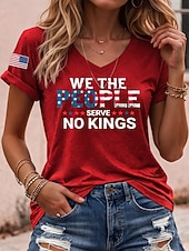  día de la independencia americana Mujer Camiseta Estampado Graphic Bandera Vintage Elegante Clásico Manga Corta Escote en Pico Tops regulares Diario Azul Piscina Negro Blanco Rojo Verano Primavera