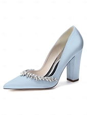 cheap Bride-Women's Nude Chunky Heeled Wedding Shoes with Crystal Detail - Elegant Bridal Heels for Garden Weddings