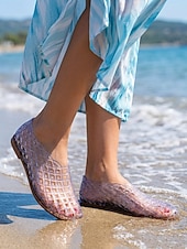 abordables Ballerines femme-Ballerines noires chics en plastique pour femmes - chaussures d'eau respirantes à structure ajourée et semelle souple, idéales pour les vacances à la plage et les promenades en bord de mer. &amp;tenues