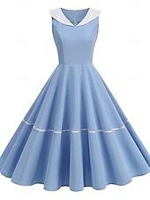 baratos Vestidos-Anos 50 Retro Vintage Até os Joelhos Vestidos Rockabilly Vestido Flare Sem Mangas Côr Sólida Fantasia Mulheres Carnaval Baile de Máscaras Baile de Formatura Festa de Noite Festa de Noivado Adulto