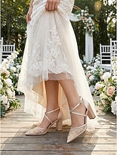 Недорогие Невеста-Женские свадебные туфли-лодочки цвета шампанского — элегантные свадебные туфли с вышивкой и массивным каблуком для свадеб в саду.