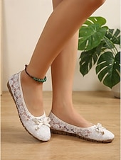 voordelige Platte damesschoenen-Dames ballerina's met witte kanten details - comfortabele instapschoenen van mesh met strikversiering voor op kantoor en dagelijks gebruik. &amp;professionele kleding