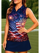 preiswerte Damenbluse-Amerikas 250. Jahrestag Tag der Unabhängigkeit Damen Nationalflagge Sporthemd Golf-Poloshirt Tank Top Ärmellos Knöpfe UPF50+ UV Schutz Atmungsaktiv Tennis Badminton Outdoor-Übung Umschlagkragen