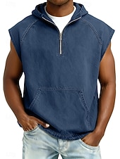 Недорогие Спортивные майки-Муж. Безрукавка Демин Рубашка Рубашка с кислотной стиркой Без рукавов Капюшон Молния Лето Весна Все сезоны Полотняное плетение Мода Оригинальный рисунок Классический Окрашенная одежда Капюшон