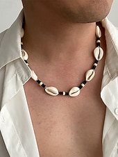 billiga Herrsmycken-Herrhalsband med träpärlor och snäckor i bohemiskt material, smycken för strandsemester och vardagsaktiviteter, lätt justerbart tillbehör för resor och sommarkläder