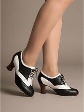 levne Retro styl 50. let-Dámské vintage černobílé oxfordské boty z 50. let - klasické dvoubarevné sedlové brogy se šněrováním na retro párty a swingový tanec &amp;preppy denní nošení
